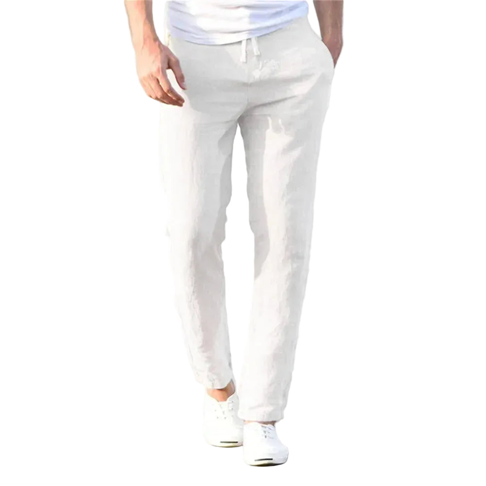 2025 Men's Stand Pocket Casual Linen Pants Solid White Gray Trouser Plus Size 3xl Mens Elegant Fashion Sweatpants Men Streetwear