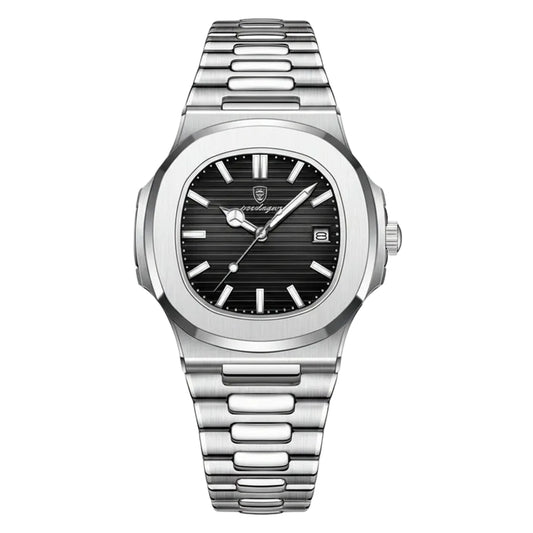 POEDAGAR Luxury Watch Business 50 ATM Waterproof Male Clock Luminous Date Stainless Steel Square Quartz Men Watches reloj hombre