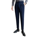 Navy Blue Male Pants Summer Fashion Solid Color High Waisted Trousers Men Wedding Business Casual Slim Fit Wool Social Pants