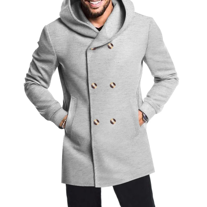 2024 New Korean Men's Trench Coat Long Spring And Autumn Windproof Warm Casual Fashion Solid Color Hooded Coat