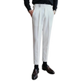 Navy Blue Male Pants Summer Fashion Solid Color High Waisted Trousers Men Wedding Business Casual Slim Fit Wool Social Pants