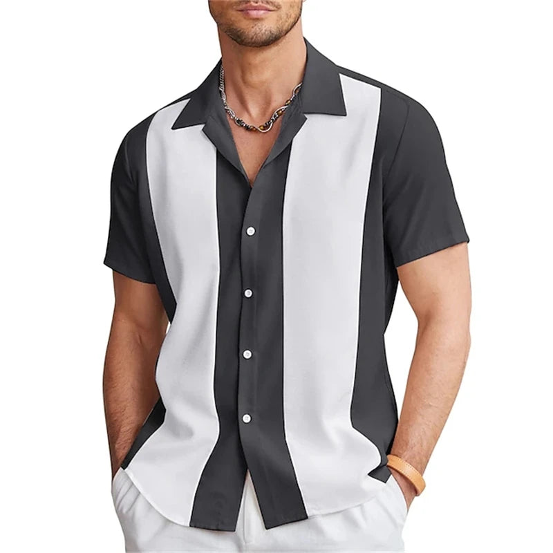 Hawaiian Men's Turn-down Collar Shirt Beach Vacation Short Sleeve Button Down Shirts Casual Summer Contrast Color Button Shirt
