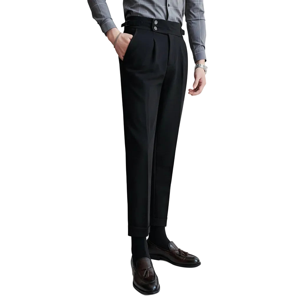 Navy Blue Male Pants Summer Fashion Solid Color High Waisted Trousers Men Wedding Business Casual Slim Fit Wool Social Pants