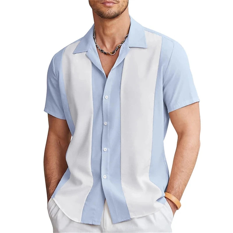 Hawaiian Men's Turn-down Collar Shirt Beach Vacation Short Sleeve Button Down Shirts Casual Summer Contrast Color Button Shirt
