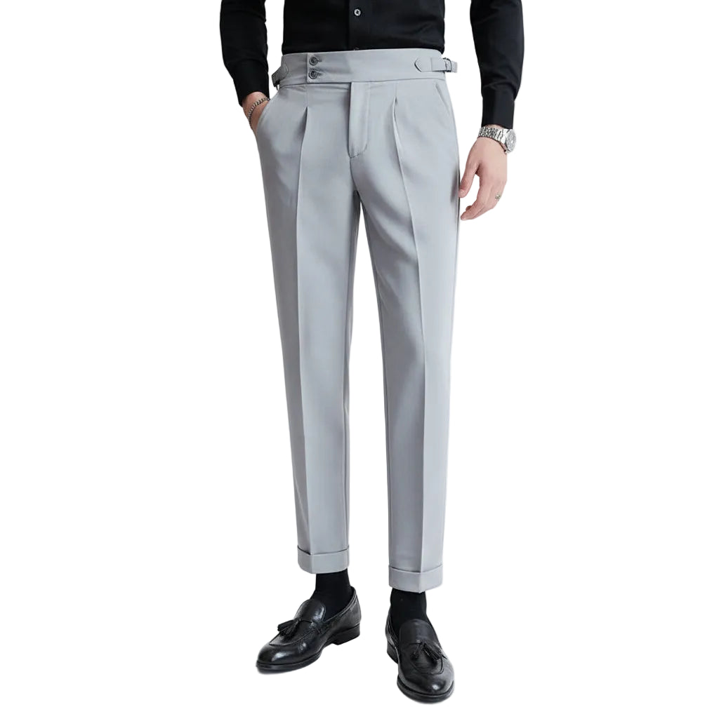 Navy Blue Male Pants Summer Fashion Solid Color High Waisted Trousers Men Wedding Business Casual Slim Fit Wool Social Pants