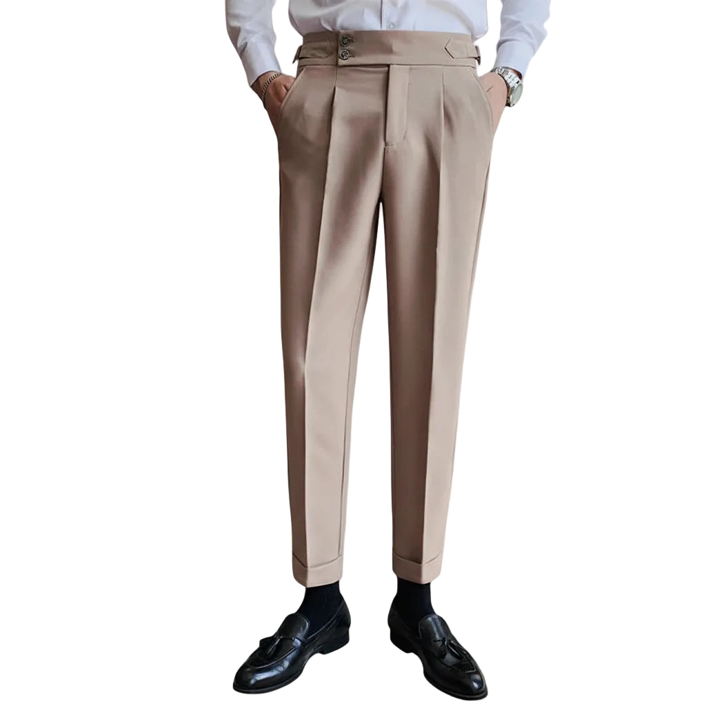 Navy Blue Male Pants Summer Fashion Solid Color High Waisted Trousers Men Wedding Business Casual Slim Fit Wool Social Pants